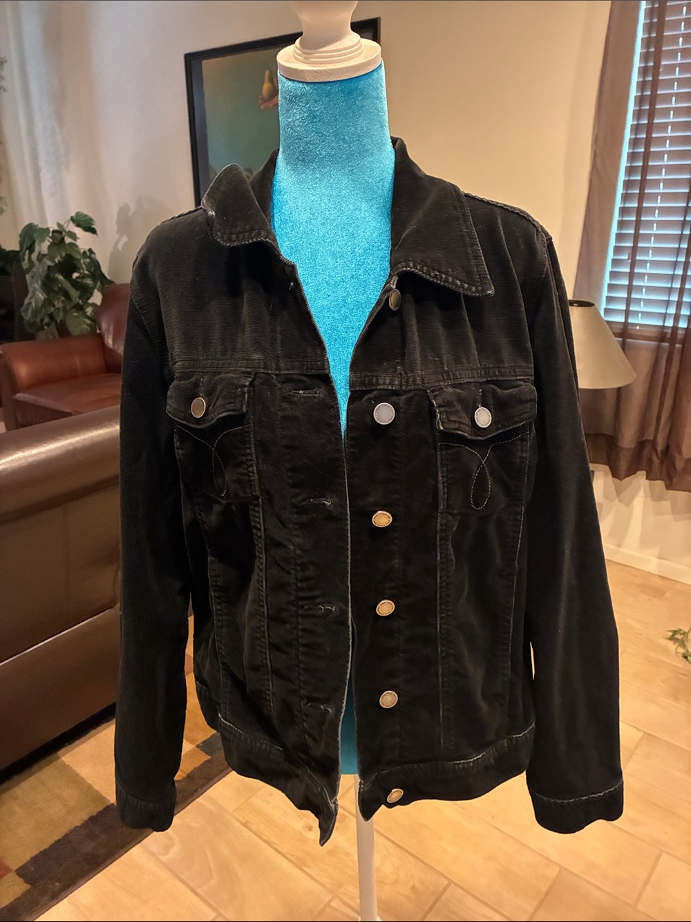 Calvin Klein Black Corduroy Button-Front Jacket